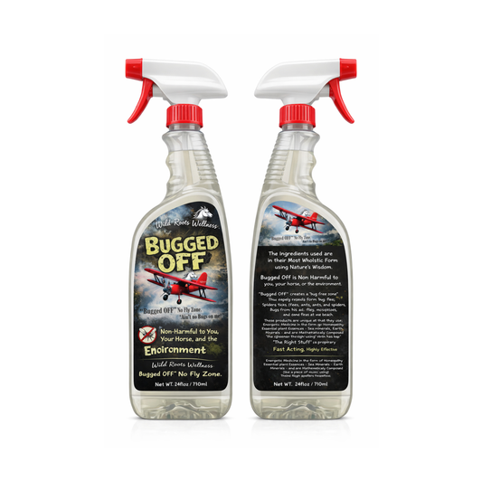 Bottle of Bugged Off pest spray for effective bug relief and safe use around home and environment.