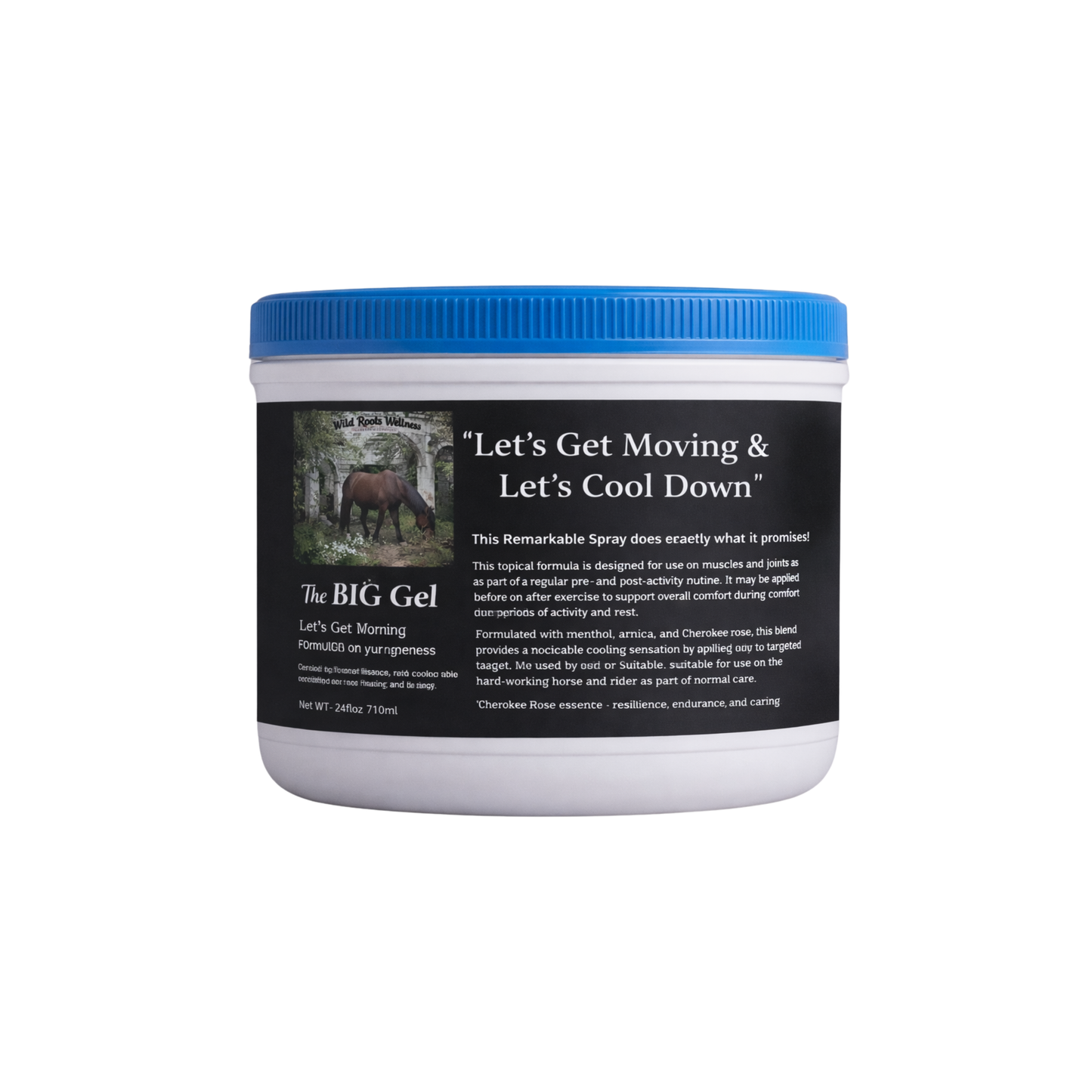 The Big Gel container featuring instructions for strength and cooling performance.
